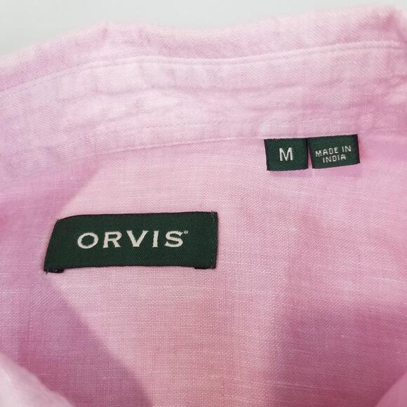 Orvis Shirt Mens Medium Pink 100% Linen Short Sleeve Button Front Summer Casual - Picture 4 of 11
